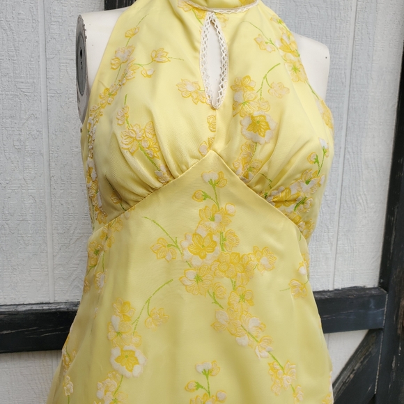Vintage 1960's/70's Yellow Floral Halter Dress XS - Picture 7 of 16
